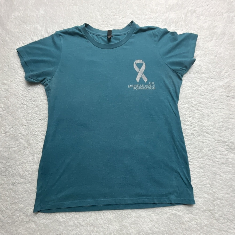 Bella Women's Teal Graphic Print Ovarian Cancer Awareness Short Sleeve T-Shirt L